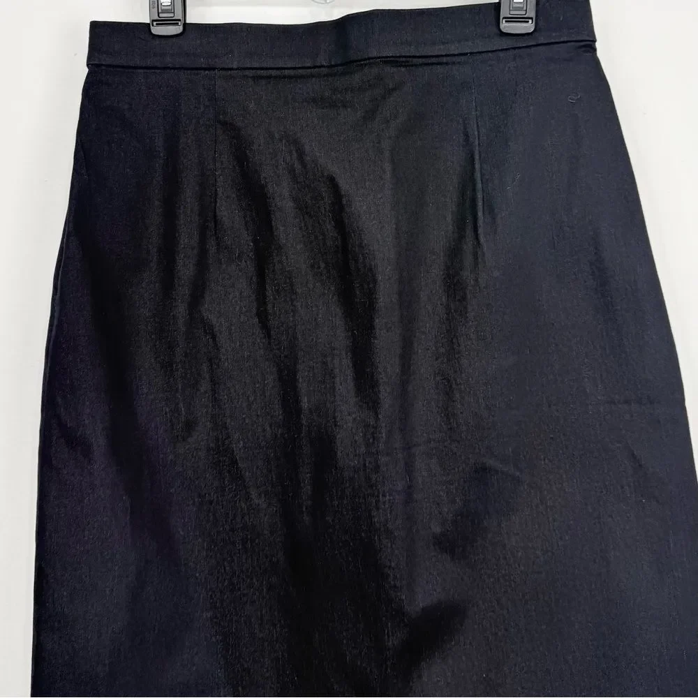 Ann Taylor Factory Blue Black Button Front Preppy Nautical Sailor Midi Skirt